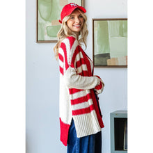 Load image into Gallery viewer, Stripe Mix Oversize Cardigan: Red Combo
