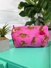 Load image into Gallery viewer, Pinky Quilted Tiger Print Makeup Bag | Cosmetics Toiletry Bag
