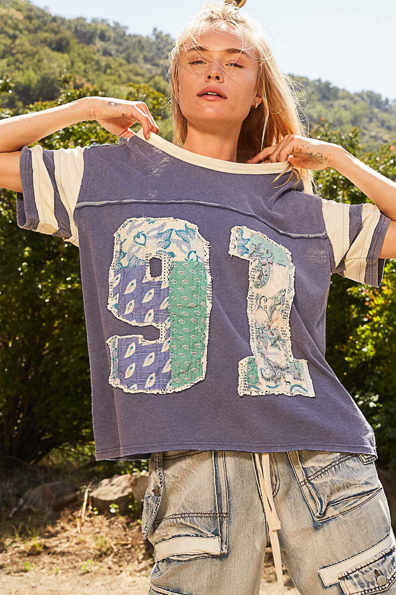 Cool Blue Vintage Floral Game Day Top