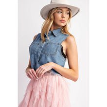 Load image into Gallery viewer, Denim Washed Sleeveless Shirt Vest
