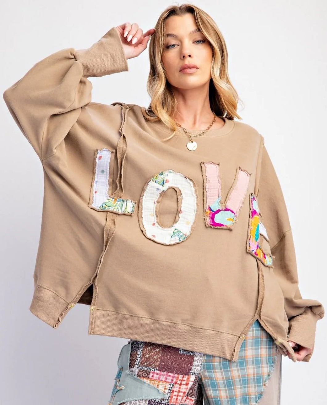 Love All Over Taupe Pullover