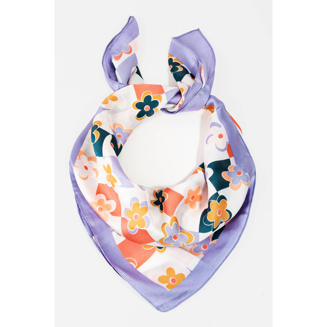 Purple Floral Print Square Scarf