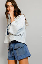 Load image into Gallery viewer, Texas&#39; Graphic Oversized Cropped Top Grey Navy
