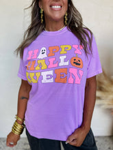 Load image into Gallery viewer, Happy Halloween Purple Graphic Tee
