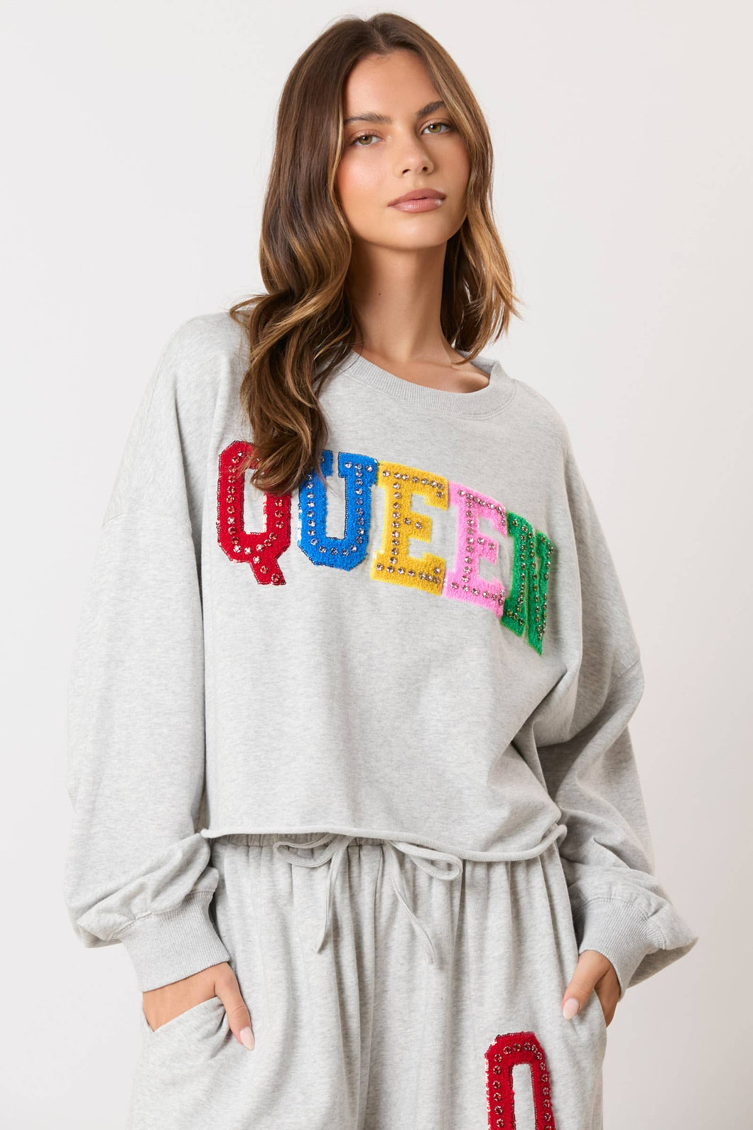 Queen Rhinestone Embroidery Sweatshirt