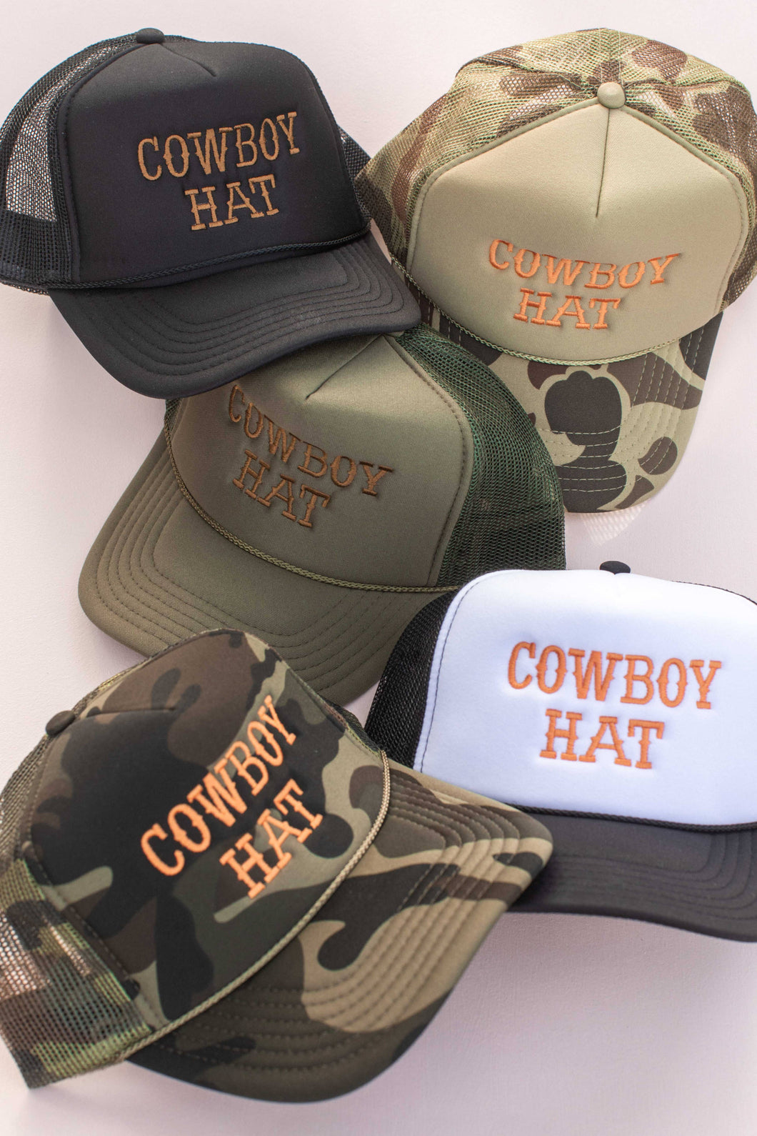 Cowboy Embroidery Trucker Hat Cap: Camo/Olive