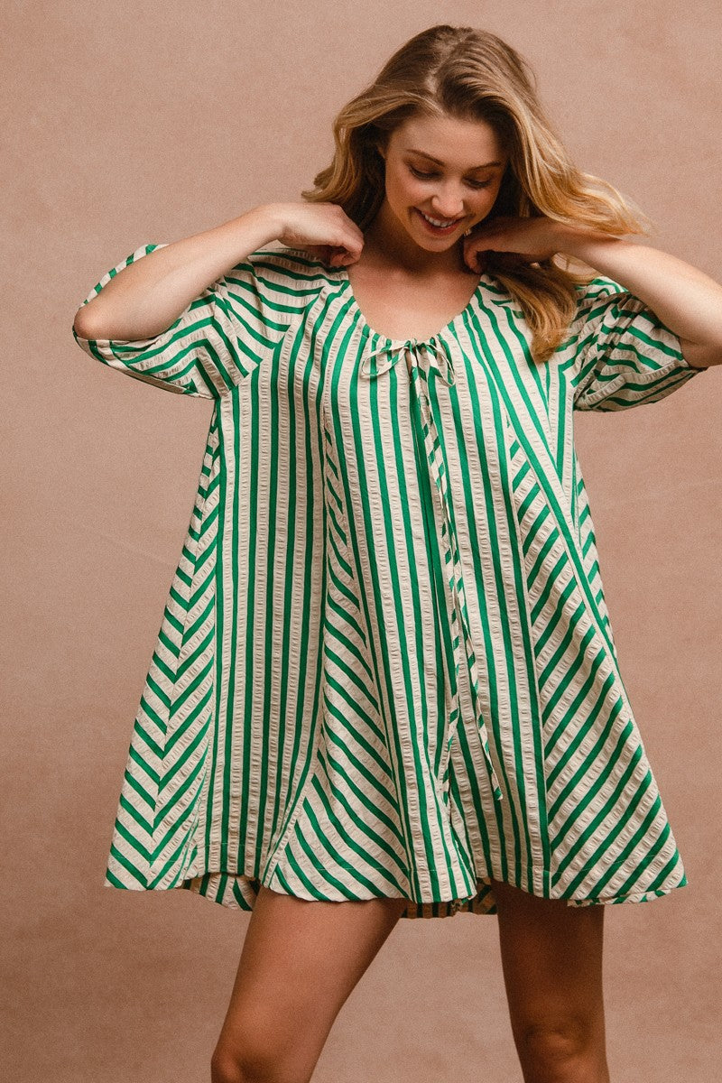 Feeling Lucky Green Striped Romper