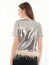 Load image into Gallery viewer, Silver Sequin Feather Top
