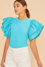 Load image into Gallery viewer, Slight Breeze Teal Ruffle Sleeve Bodysuit
