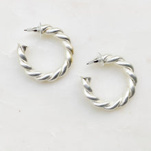 Load image into Gallery viewer, Riley Braided Silver Hoop Earrings
