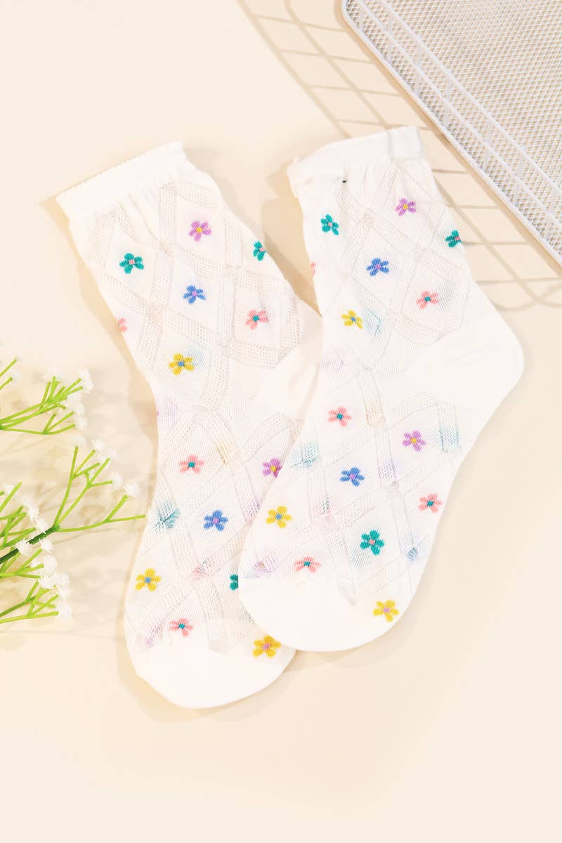 White Flower Print Pattern Socks