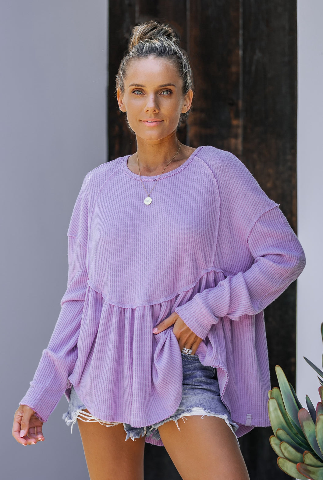 Living In Lavender Thermal Babydoll Top