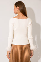 Load image into Gallery viewer, Cream Long Sleeve Feather Ribbed Sweater

