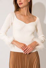 Load image into Gallery viewer, Cream Long Sleeve Feather Ribbed Sweater
