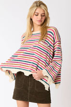 Load image into Gallery viewer, Dusty Pink Multi Color Stripe Loose Fit Sweater
