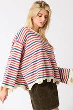 Load image into Gallery viewer, Dusty Pink Multi Color Stripe Loose Fit Sweater
