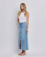 Load image into Gallery viewer, Criss Cross Front Slit Maxi Denim Skirt
