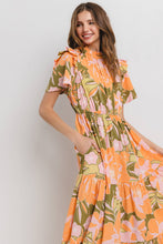 Load image into Gallery viewer, Autumn Sunrise Floral Printed Tiered Ruffle Dress
