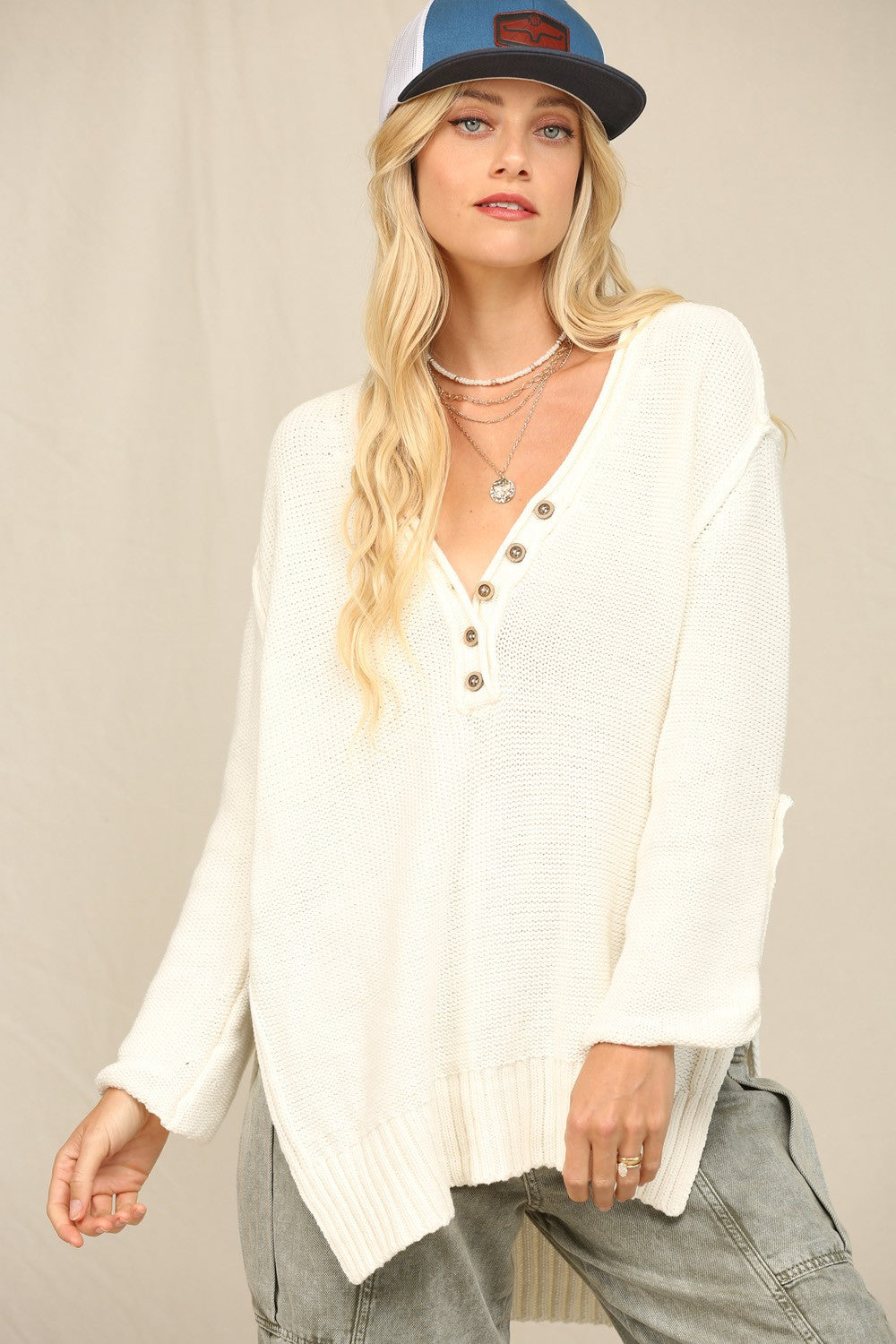 Back To The Basics Cream Button Up Sweater