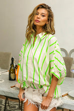 Load image into Gallery viewer, Look Again Green Peplum Striped Top
