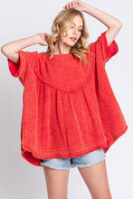 Load image into Gallery viewer, Red Mineral Wash Fringe Oversized Top
