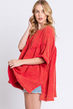 Load image into Gallery viewer, Red Mineral Wash Fringe Oversized Top
