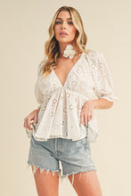 Load image into Gallery viewer, Sweet As Can Be Eyelet Ivory Top

