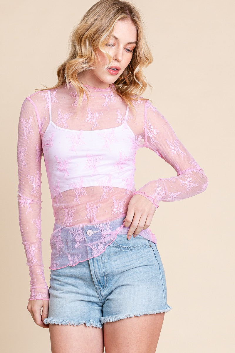 Light Pink Long Sleeve Lace Top