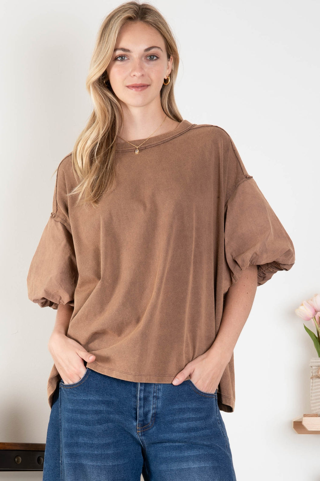 Mocha Dreams Balloon Sleeve Top