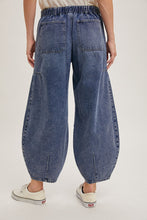 Load image into Gallery viewer, Mid-Waist Dark Wash Drawstring Barrel Jeans
