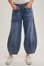 Load image into Gallery viewer, Mid-Waist Dark Wash Drawstring Barrel Jeans
