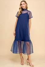 Load image into Gallery viewer, Holiday Dreams Navy Sheer Midi Dress
