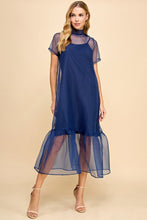 Load image into Gallery viewer, Holiday Dreams Navy Sheer Midi Dress
