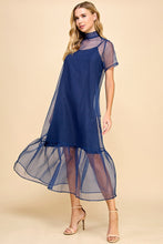 Load image into Gallery viewer, Holiday Dreams Navy Sheer Midi Dress
