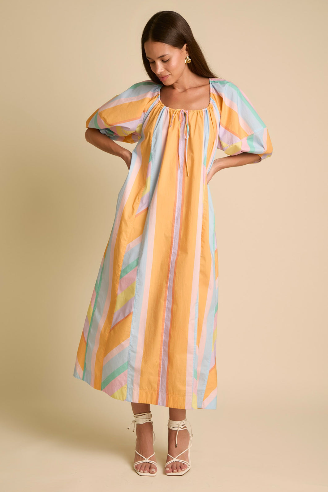 Over The Rainbow Spring Striped Poplin Maxi Dress