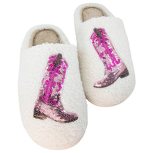 Load image into Gallery viewer, Pink Sequin Kicking Boots Slippers
