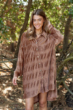 Load image into Gallery viewer, Teddy Brown Rushed Velvet Boxy Long Sleeve Shirt Dress
