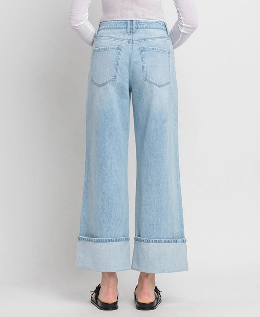 Wide Leg Cropped Cuffed Jeans