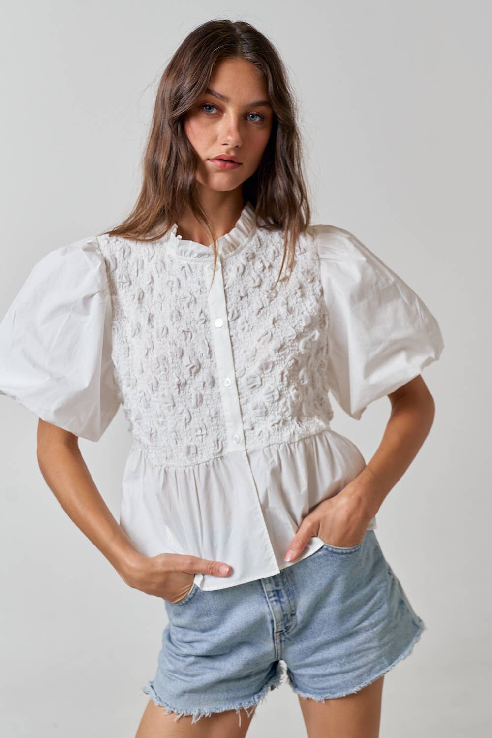 Bright Days Puff Sleeve Button Up Blouse