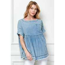 Load image into Gallery viewer, Must Have Oversized Pleated Denim Baydoll Top
