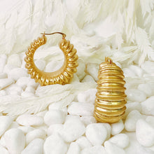 Load image into Gallery viewer, Bold In Pleats Gold Hoop Earrings
