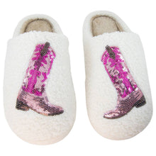 Load image into Gallery viewer, Pink Sequin Kicking Boots Slippers
