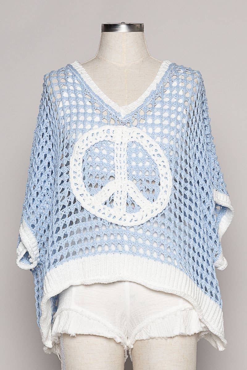 Daydream Blue Peace Oversized Short Sleeve Sweater