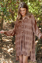 Load image into Gallery viewer, Teddy Brown Rushed Velvet Boxy Long Sleeve Shirt Dress
