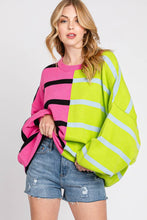 Load image into Gallery viewer, Pink and Lime Stripe Colorblock Bubble Sweater
