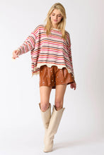 Load image into Gallery viewer, Dusty Pink Multi Color Stripe Loose Fit Sweater
