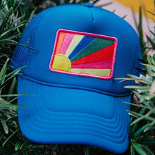 Load image into Gallery viewer, Bursting Sunshine Patch Foam Trucker Hat: Blue
