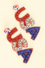 Load image into Gallery viewer, Patriotic USA Lettering Beaded Earrings
