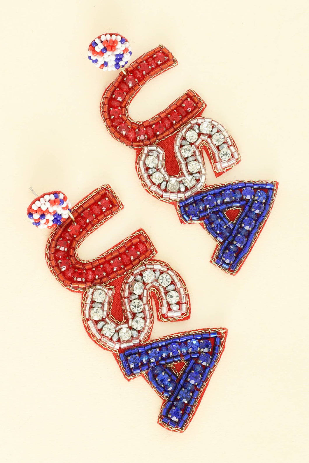 Patriotic USA Lettering Beaded Earrings