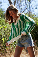 Load image into Gallery viewer, Green Striped Collared Top
